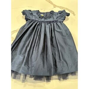 Bella Bliss Navy Blue Dress Girls Size 5 Smocked Tulle Skirt Special Occasion